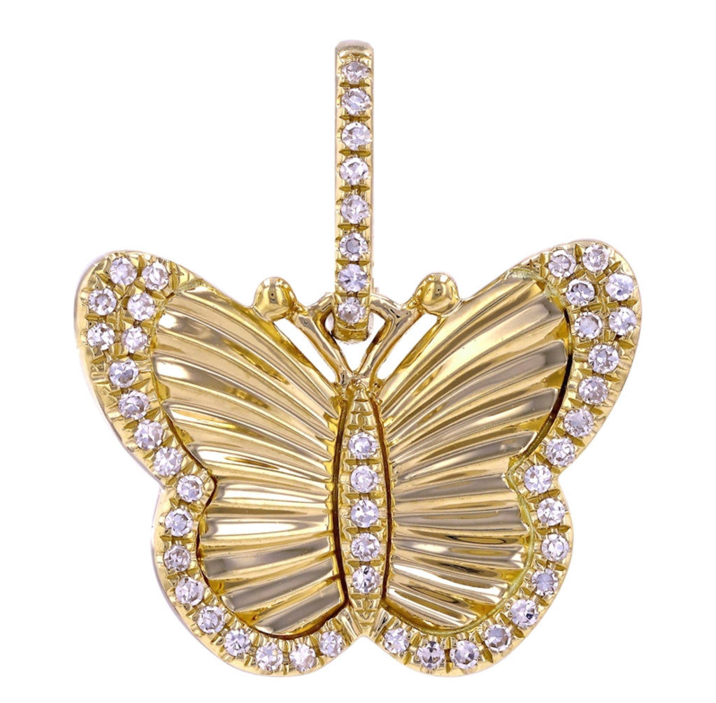 FLUTED BUTTERFLY DIAMOND NECKLACE CHARM