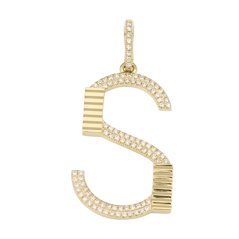 FLUTED DIAMOND INITIAL NECKLACE CHARM
