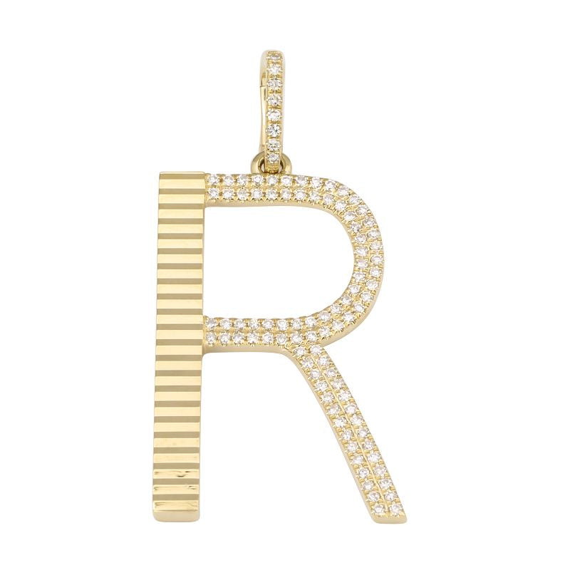 FLUTED DIAMOND INITIAL NECKLACE CHARM
