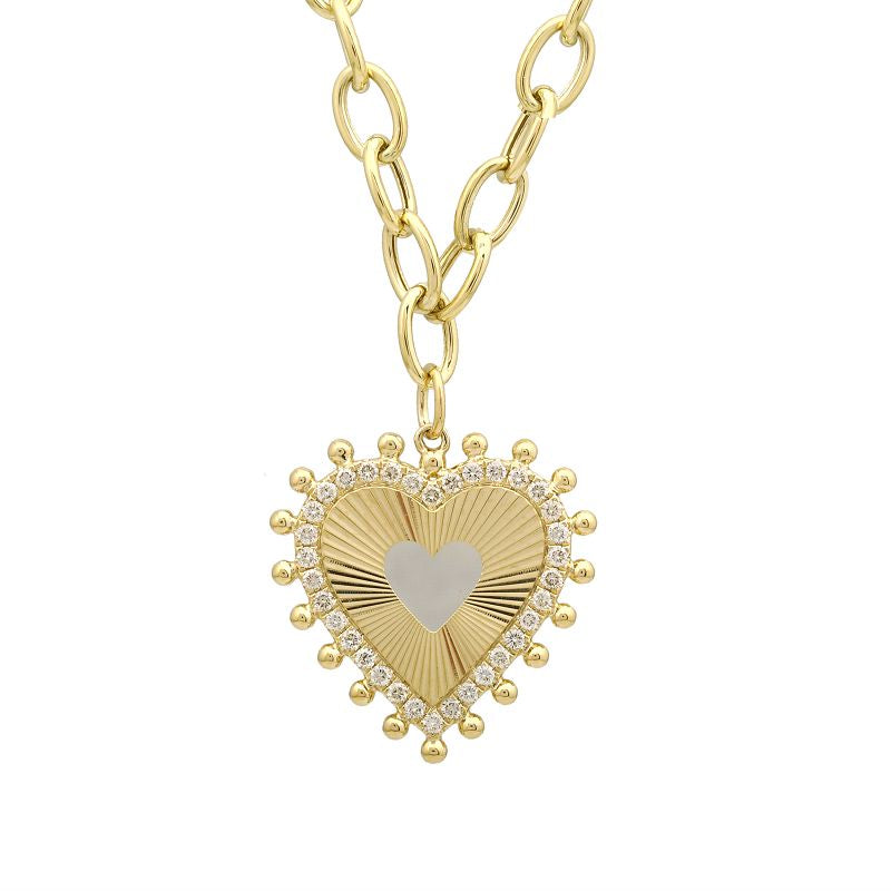 FLUTED SPIKE HEART DIAMOND LINK NECKLACE