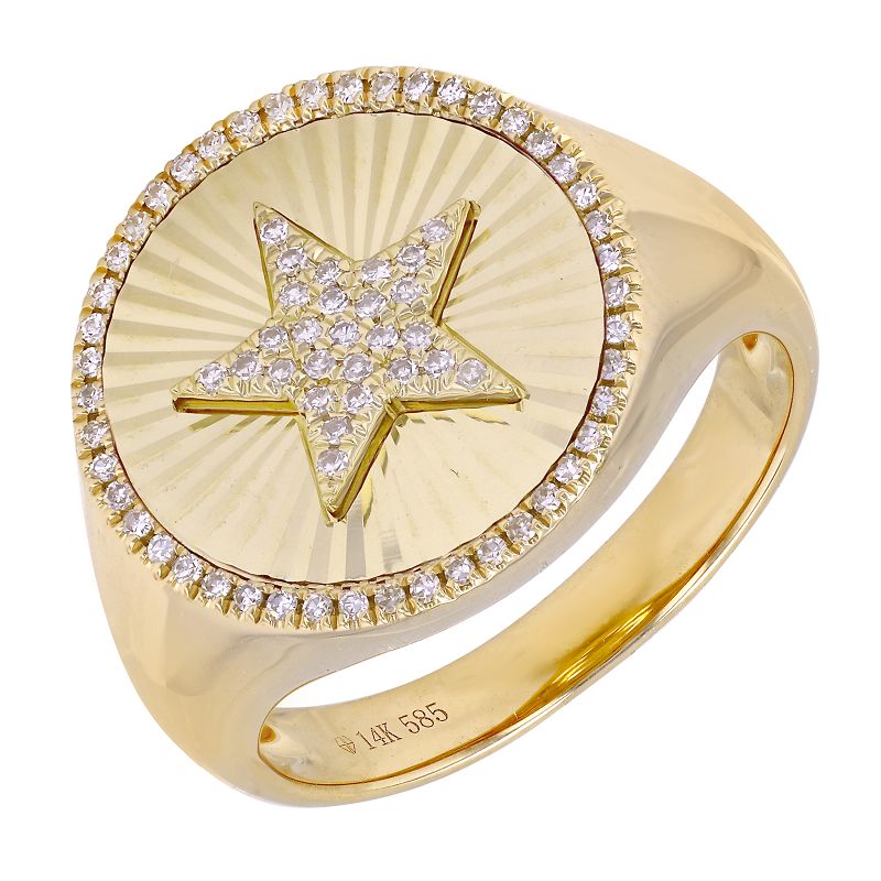 FLUTED STAR DIAMOND SIGNET RING