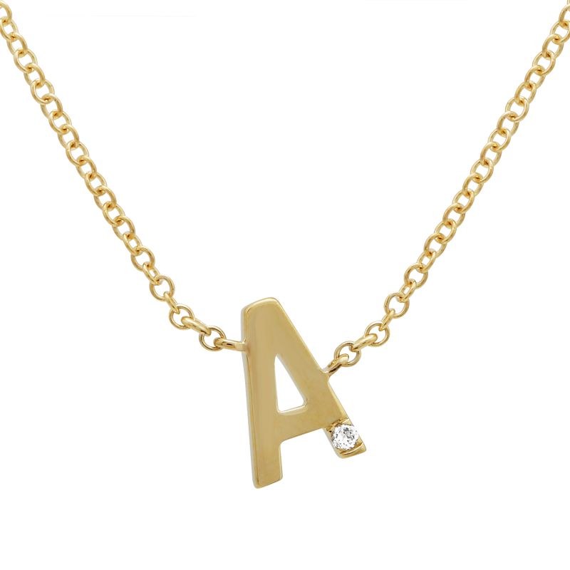 14K YELLOW GOLD DIAMOND NECKLACE WITH INITIAL.
