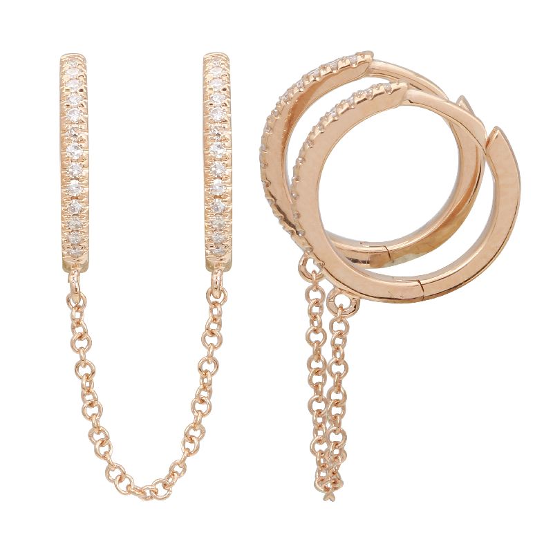 ROSE GOLD DOUBLE HUGGIE CHAIN EARRINGS (SOLD AS A SINGLE)