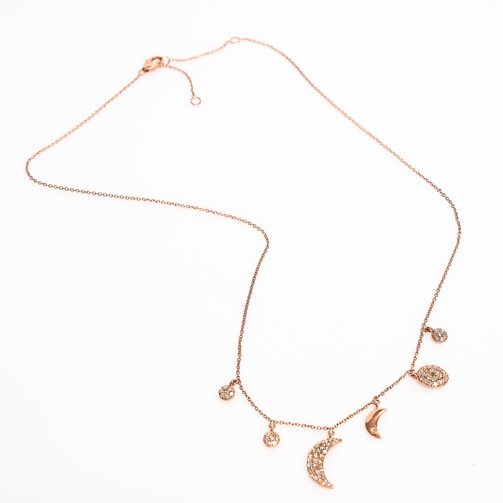 14KT ROSE GOLD WITH DIAMONDS MOON NECKLACE