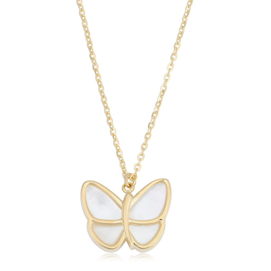 14K YELLOW GOLD BUTTERFLY NECKLACE WITH MOTHER OF PEARL