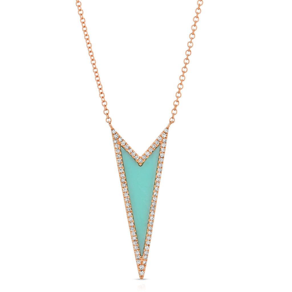 14K ROSE GOLD ELENA NECKLACE WITH TURQUOISE AND DIAMONDS.