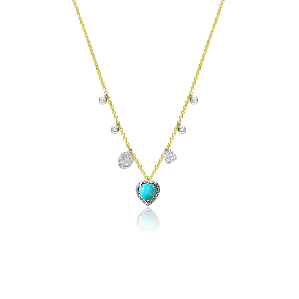 TURQUOISE AND DIAMONDS HEART NECKLACE