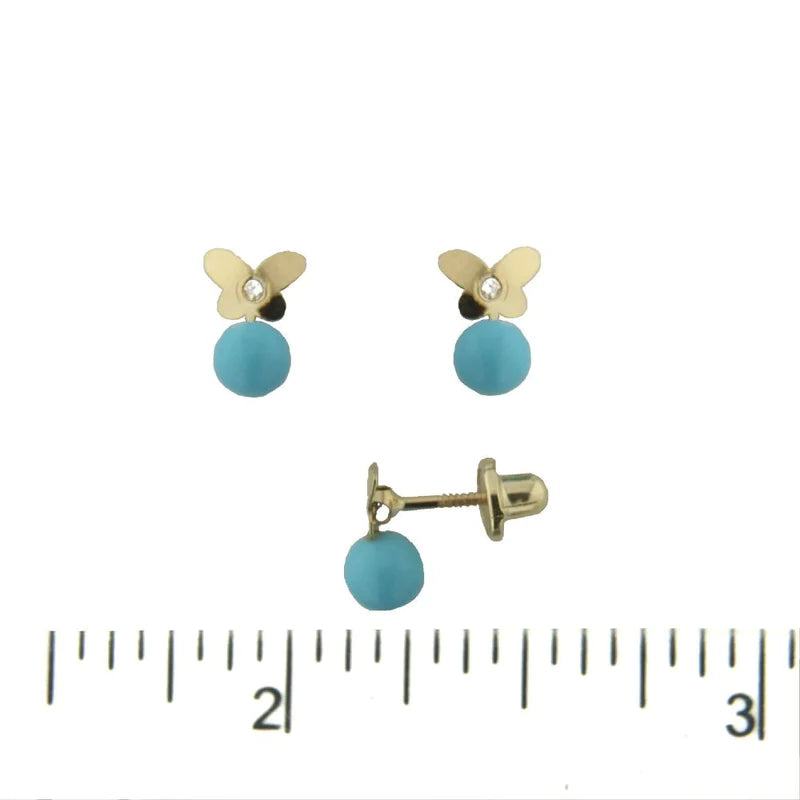 BUTTERFLY TURQUOISE AND DIAMONDS SCREWBACK EARRINGS