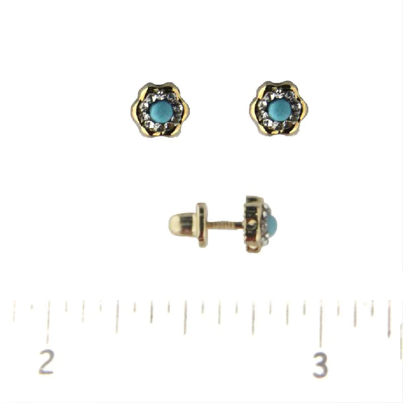 FLOWER WITH TURQUOISE SCREWBACK EARRINGS