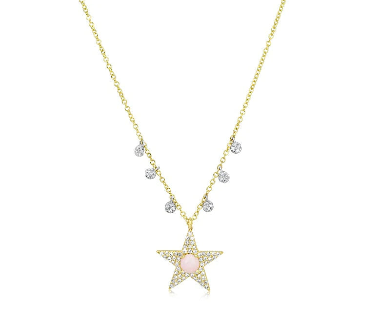 PINK OPAL AND DIAMOND STAR NECKLACE