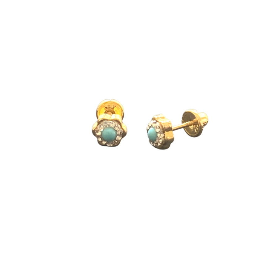 FLOWER WITH TURQUOISE SCREWBACK EARRINGS