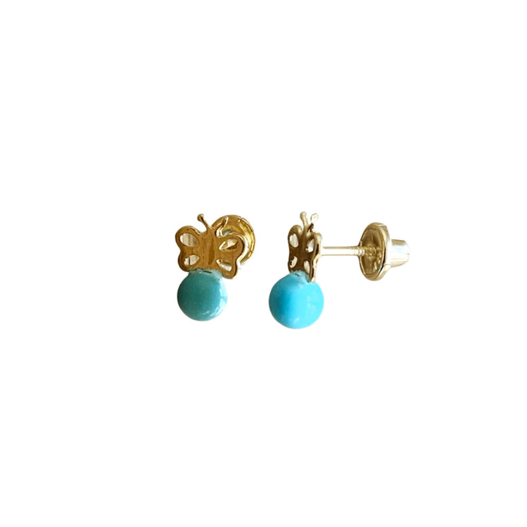 BUTTERFLY AND TURQUOISE SCREWBACK EARRINGS
