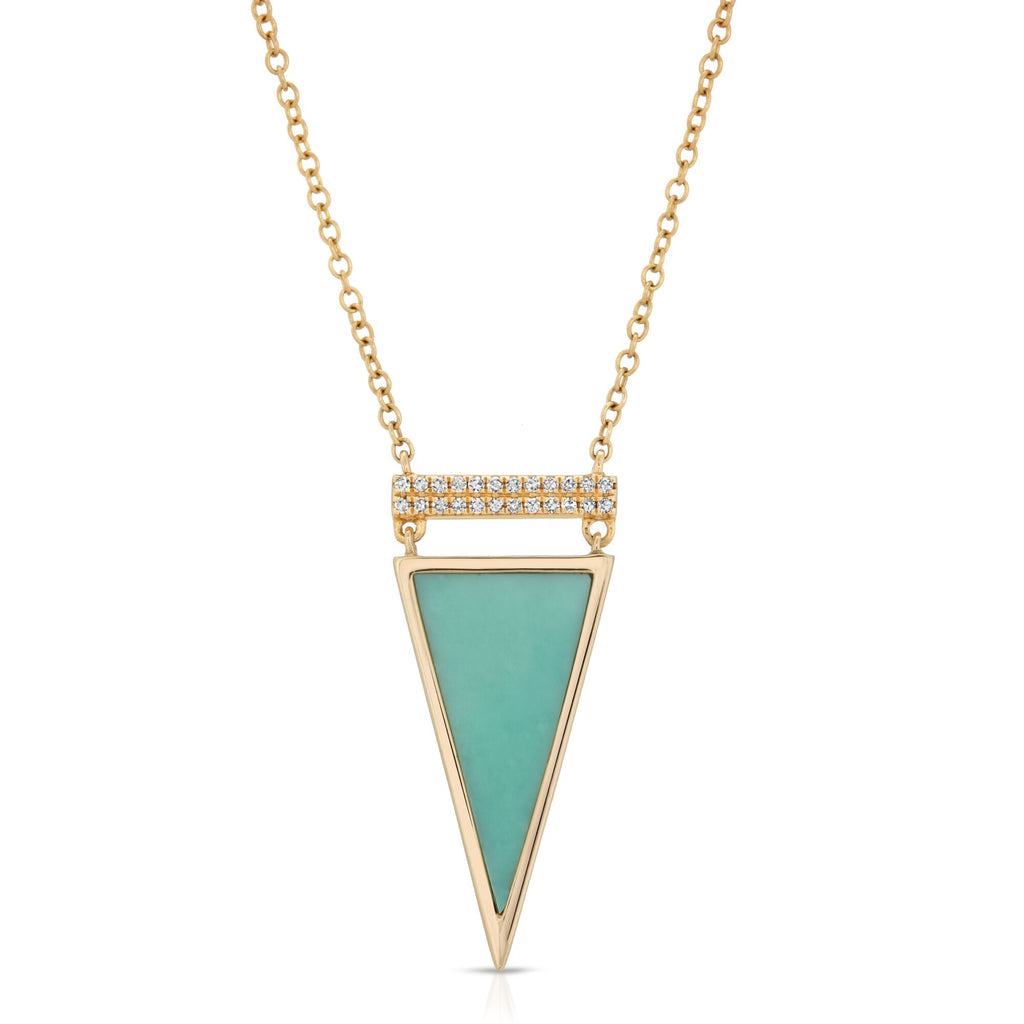 14K YELLOW GOLD BLANCHE NECKLACE WITH DIAMOND AND TURQUOISE.