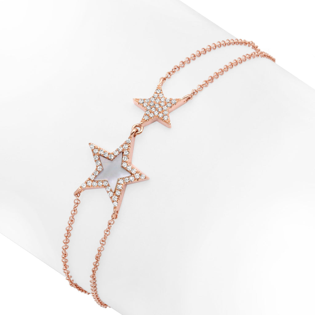 14K ROSE GOLD STARS BRACELET WITH DIAMONDS AND MOTHER OF PEARL